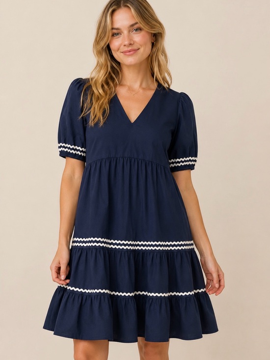 Cynthia Rowley Dresses & Skirts - Cynthia Rowley Coastal Nautical Tiered Dress Rickrack Trim Small